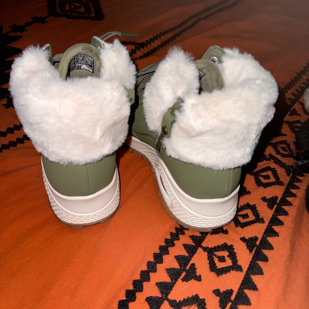 Skechers Women's Olive and Cream Fur-Lined Sneakers - Picture 3 of 4